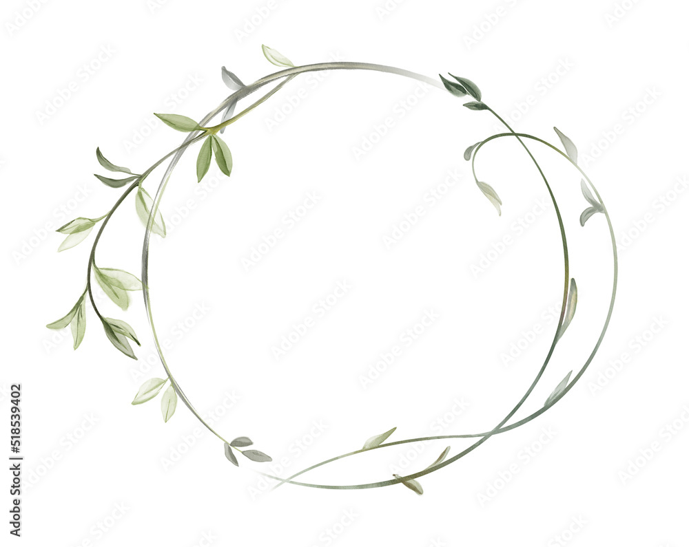 Gold Round frame branch with leaves line art Floral illustration on white  background. Isolated illustration. drawing. Elegant abstract background -  Stock Image - Everypixel