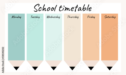 School timetable or lesson schedule template, vector education. Week chart or plan and study planner.