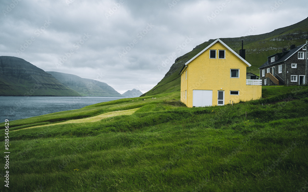 Colorful houses in village of Mikladalur located on the island of Kalsoy, Faroe Islands, Denmark