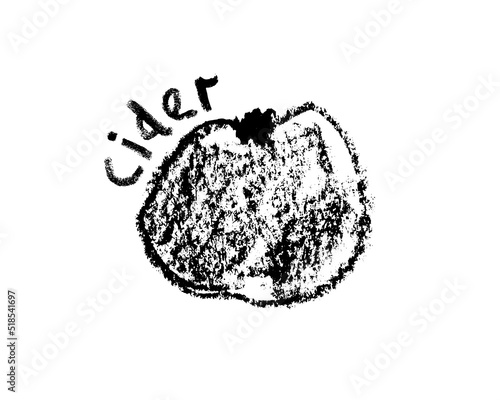 Apple drawing isolated. Back hand-drawn fruit sketch icon. Stencil style illustration of apple symbol for organic cider logo, juice label design, vegetarian sign, fruity packaging. Vector fruit-sugar 