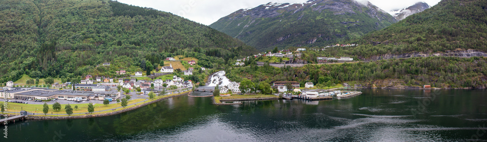 Hellesylt panorama view Møre og Romsdal at Sunnylvsfjorden near Geirangerfjorden in Norway (Norwegen, Norge or Noreg)