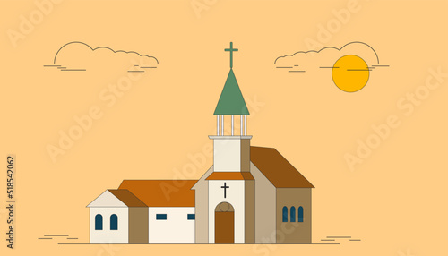 flat vector design of melville lutheran church.
Christian worship center.