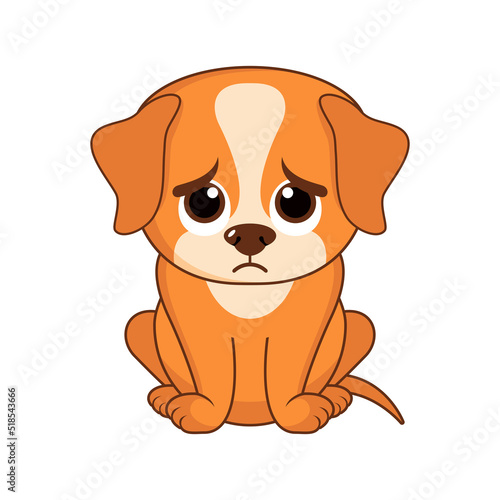 Sad sitting puppy dog cartoon character. Unhappy little dog icon vector isolated on a white background