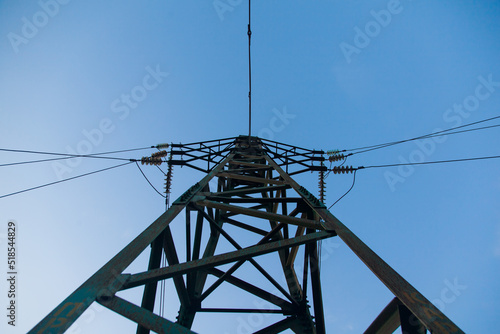 Power line tower bottom view. photo