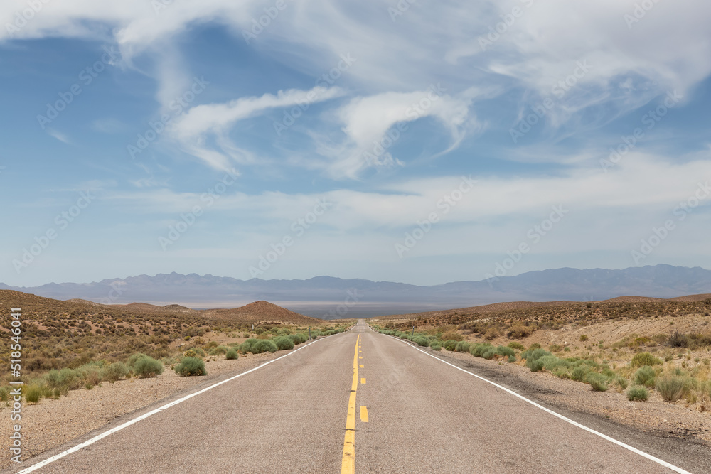 Scenic Road in the desert of American Nature Landscape. Nevada, United States of America.