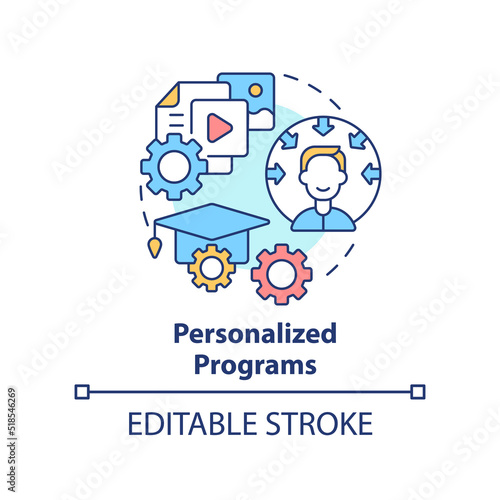 Personalized programs concept icon. Microlearning practice abstract idea thin line illustration. Course management. Isolated outline drawing. Editable stroke. Arial, Myriad Pro-Bold fonts used
