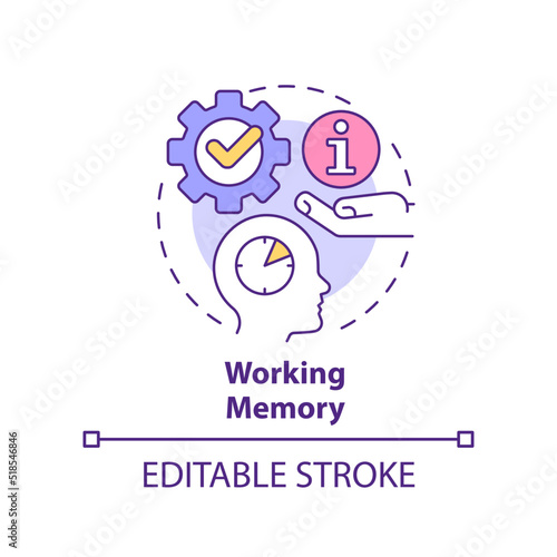 Working memory concept icon. Microlearning process abstract idea thin line illustration. Limited human memory. Short term. Isolated outline drawing. Editable stroke. Arial, Myriad Pro-Bold fonts used