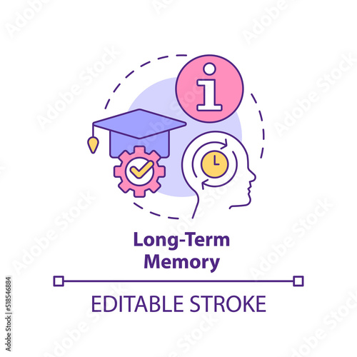 Long-term memory concept icon. Effective knowledge retention abstract idea thin line illustration. Information storage. Isolated outline drawing. Editable stroke. Arial, Myriad Pro-Bold fonts used