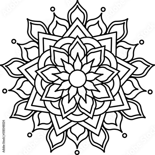 Flower Mandala coloring simple and basic for beginners, seniors and children background black and white..