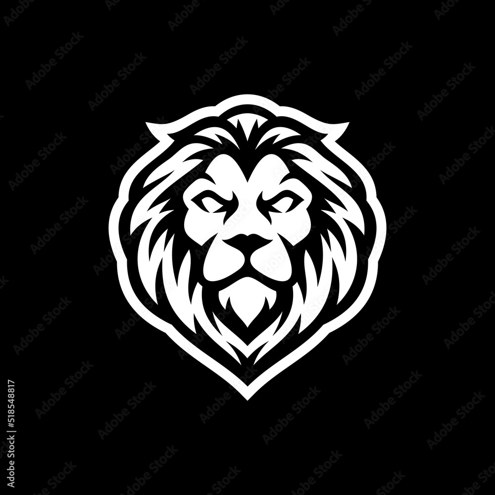 Lion head line art or silhouette logo design. Lion face vector illustration on dark background	
