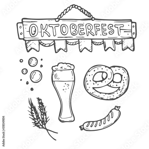 Set of beer and brewery doodles. Hand drawn sketch style. Isolated vector illustration.