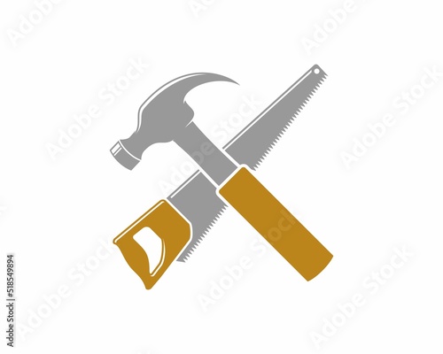 Hammer and saw crossed vector illustration logo