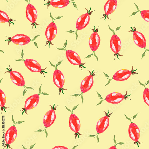 Wallpaper Mural Rosehip gouache watercolor seamless pattern. Template for decorating designs and illustrations. Torontodigital.ca