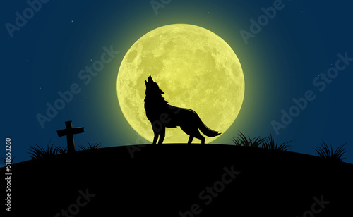 The wolf howling at the big moon © Prasit