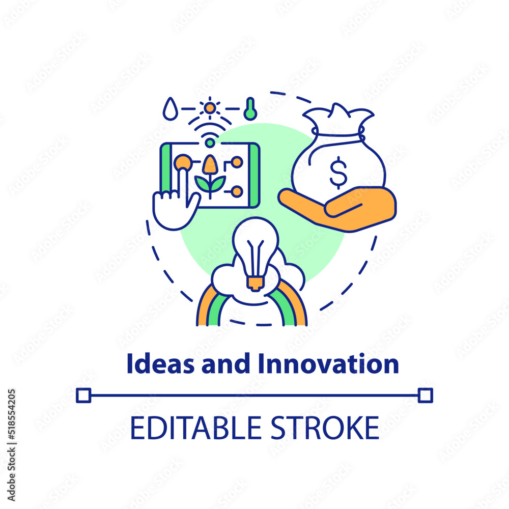 Ideas and innovation concept icon. Wider farming business environment abstract idea thin line illustration. Isolated outline drawing. Editable stroke. Arial, Myriad Pro-Bold fonts used