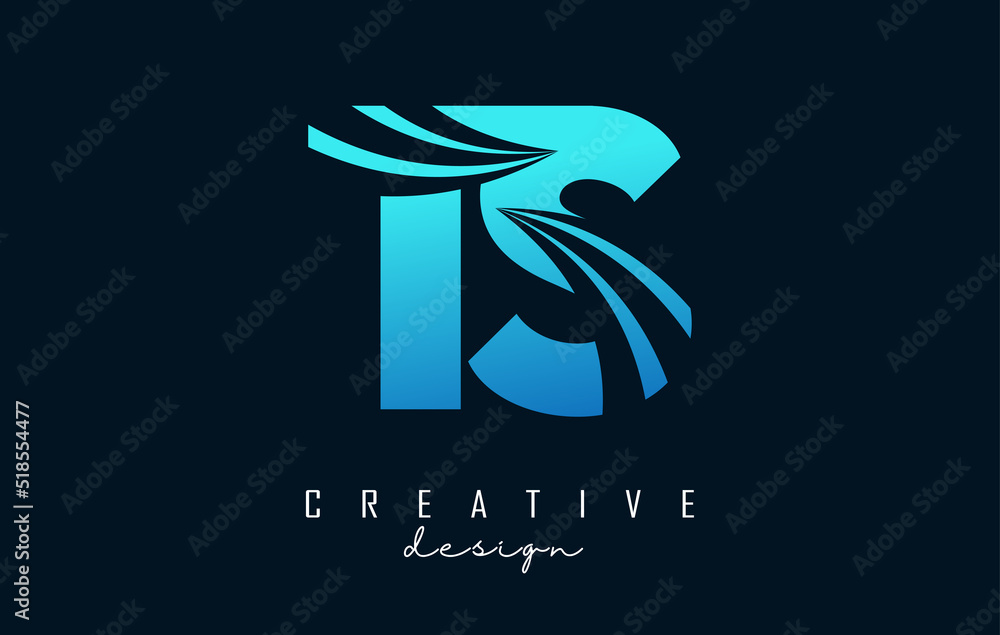 Creative blue letter TS t s logo with leading lines and road concept ...