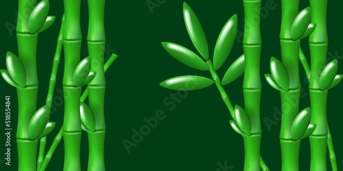 Green realistic bamboo forest. Cartoon 3D objects. Tropical background