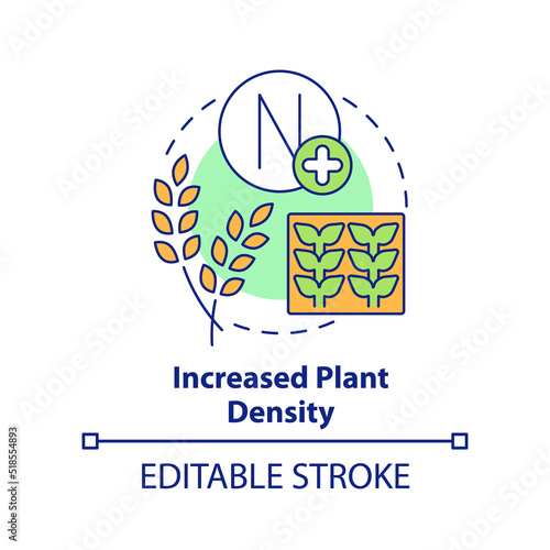 Increased plant density concept icon. Source of agricultural productivity abstract idea thin line illustration. Isolated outline drawing. Editable stroke. Arial, Myriad Pro-Bold fonts used