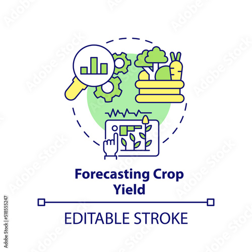 Forecasting crop yield concept icon. Data analysis. Increased crop yield abstract idea thin line illustration. Isolated outline drawing. Editable stroke. Arial, Myriad Pro-Bold fonts used