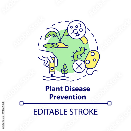 Plant disease prevention concept icon. Microorganisms control. Increased crop yield abstract idea thin line illustration. Isolated outline drawing. Editable stroke. Arial, Myriad Pro-Bold fonts used