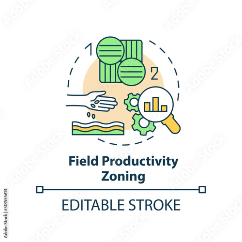 Field productivity zoning concept icon. Divide field in areas. Increased crop yield abstract idea thin line illustration. Isolated outline drawing. Editable stroke. Arial, Myriad Pro-Bold fonts used
