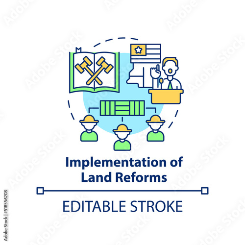 Implementation of land reforms concept icon. Increasing farming productivity abstract idea thin line illustration. Isolated outline drawing. Editable stroke. Arial, Myriad Pro-Bold fonts used