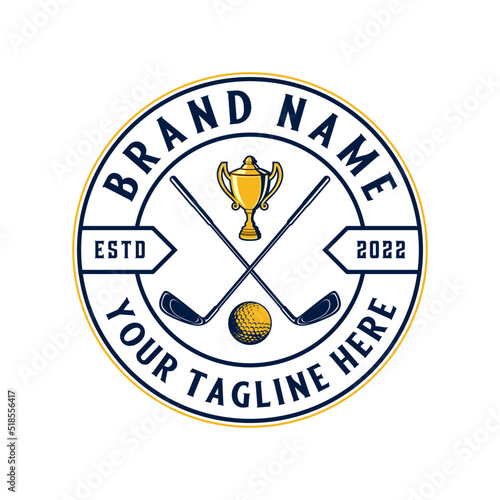 golf championship vector logo. golf ball and trophy theme for golf sports tournament.