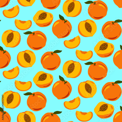 Fruit Peaches Seamless Vector Pattern Illustration