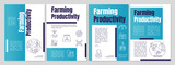 Farming productivity blue brochure template. Agribusiness. Leaflet design with linear icons. Editable 4 vector layouts for presentation, annual reports. Anton, Lato-Regular fonts used