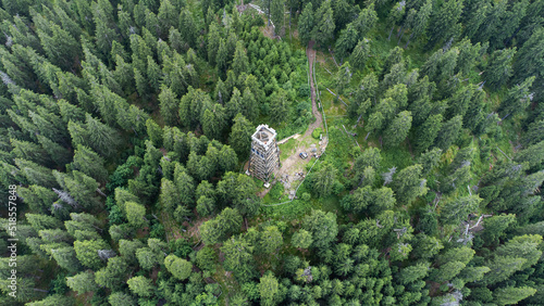 Lookout tower or observation tower Boubín in Boubín forest, Sumava, Czechia.
