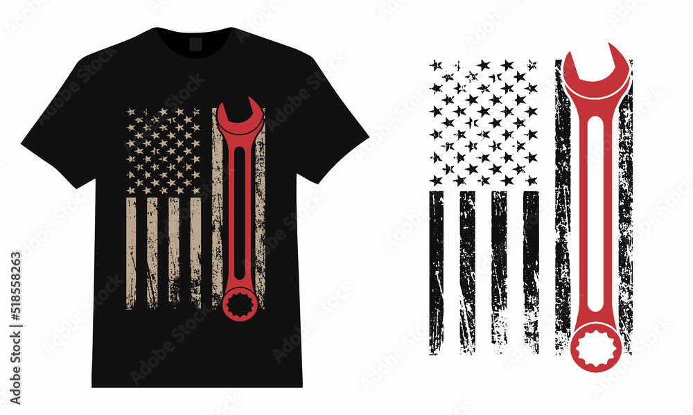 Fototapeta premium Mechanic Wrench Patriotic T Shirt Design