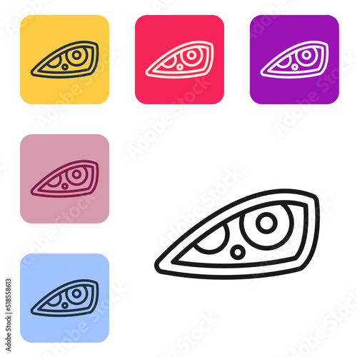 Black line Car headlight icon isolated on white background. Set icons in color square buttons. Vector