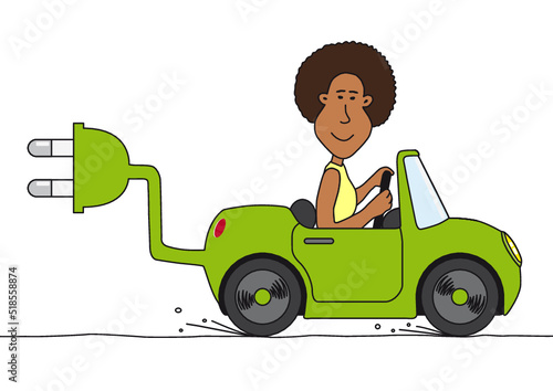 black woman driving an electric car