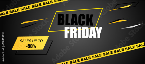 Black Friday sale black and yellow banner for web design as banner, for flyer, card, brochure print. Vector illustration.
