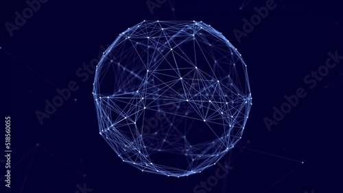 Rotating abstract sphere. Network of dots and lines. Abstract digital background. 3d rendering. 4K video. Seamless loop.