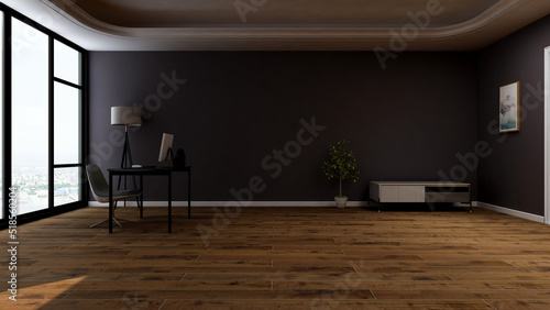 3d office minimalist room with wooden design interior © Ayyathullah Ahmad