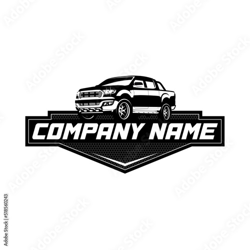 Double cabin pickup vector logo, used for automotive service company logos.