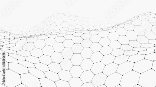 Wave of dots and lines. Network of dots. Smooth wave. Abstract hexagon gradient background. Vector illustration