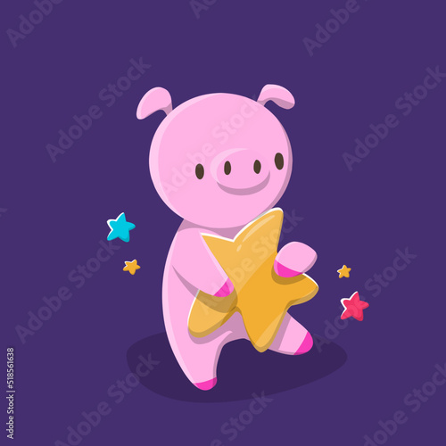 Cartoon cute animals pig with star in space cosmos