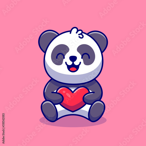Fototapeta Naklejka Na Ścianę i Meble -  Cute Panda Holding Love Cartoon Vector Icon Illustration. 
Animal Love Icon Concept Isolated Premium Vector. Flat 
Cartoon Style