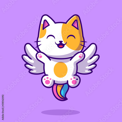 Happy Cat Unicorn Flying Cartoon Vector Icon Illustration. 
Animal Nature Icon Concept Isolated Premium Vector. Flat 
Cartoon Style