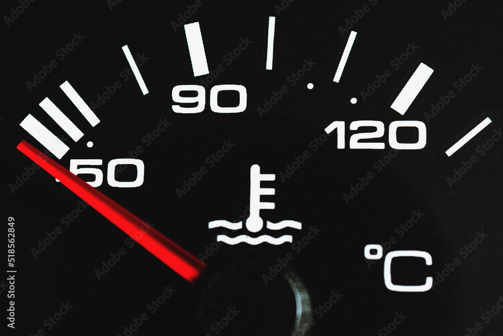 Car coolant temperature gauge temperature gauge in car dashboard showing cold.closeup. Car coolant temperature gauge temperature gauge in car dashboard showing cold.closeup.