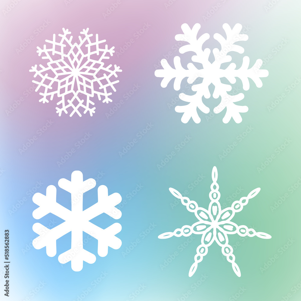 Set of white snowflakes icons, template. Snowflake winter vector on gradient background Set of white snowflakes icons, template. Snowflake winter vector on gradient background
