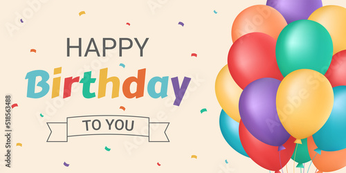 Photography Happy birthday greeting card with baloons and confetti