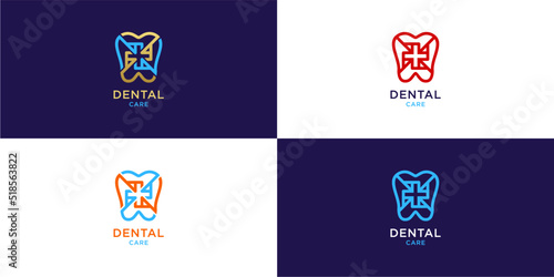 Dental care logo with line art style