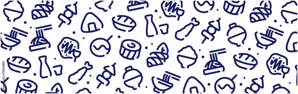 Fototapeta premium Japanese food icon pattern background wide banner