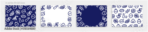 Japanese food icon pattern background for graphic design.A-size horizontal vector template set.