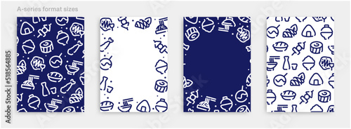 Japanese food icon pattern background for graphic design.A-size vertical vector template set.