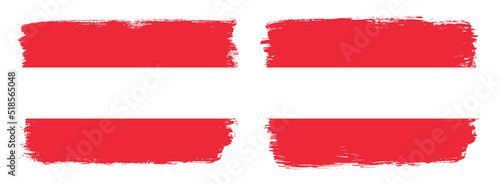 A set of two vector brush flags of Austria with abstract shape brush stroke effect