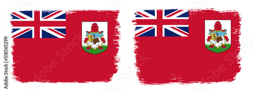 A set of two vector brush flags of Bermuda with abstract shape brush stroke effect